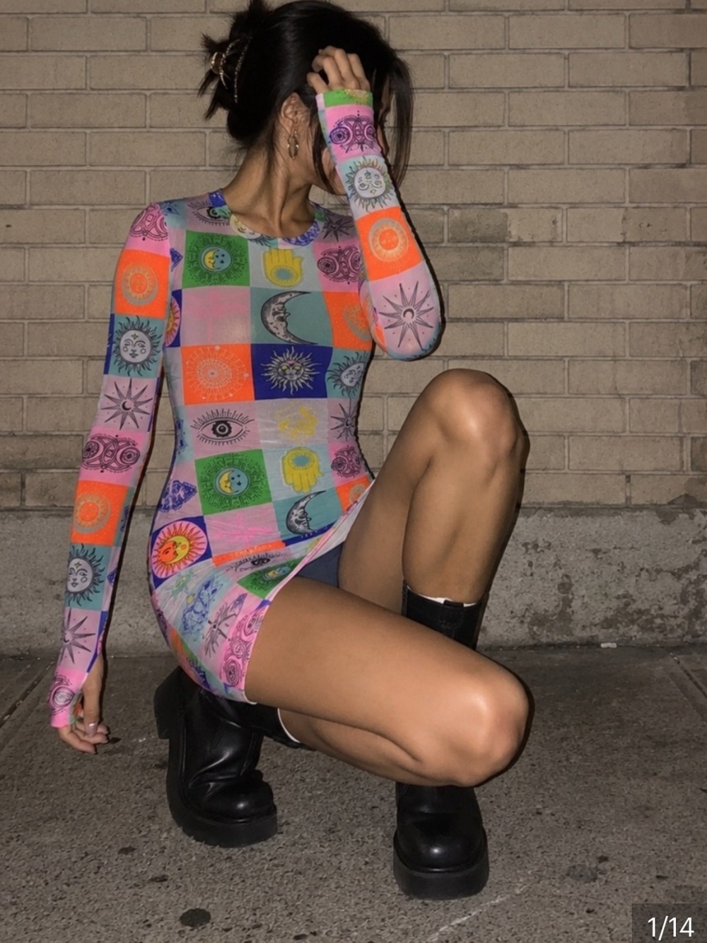NWOT AFRM Lasso Crew Neck Mini Dress Postcard bodysuit lining XS